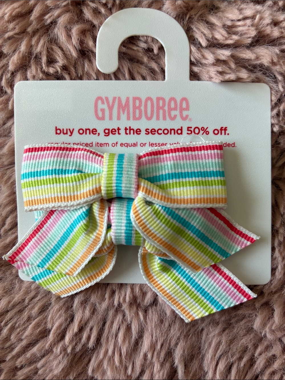 Gymboree Pastel Rainbow Stripe Double Bow Hair Clip - Pink, Yellow, Blue, Green